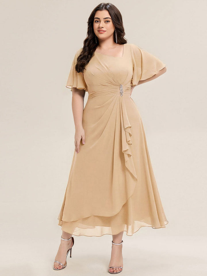 ever LILOU| Elegant Chiffon Ruffle Sleeve Formal Dress