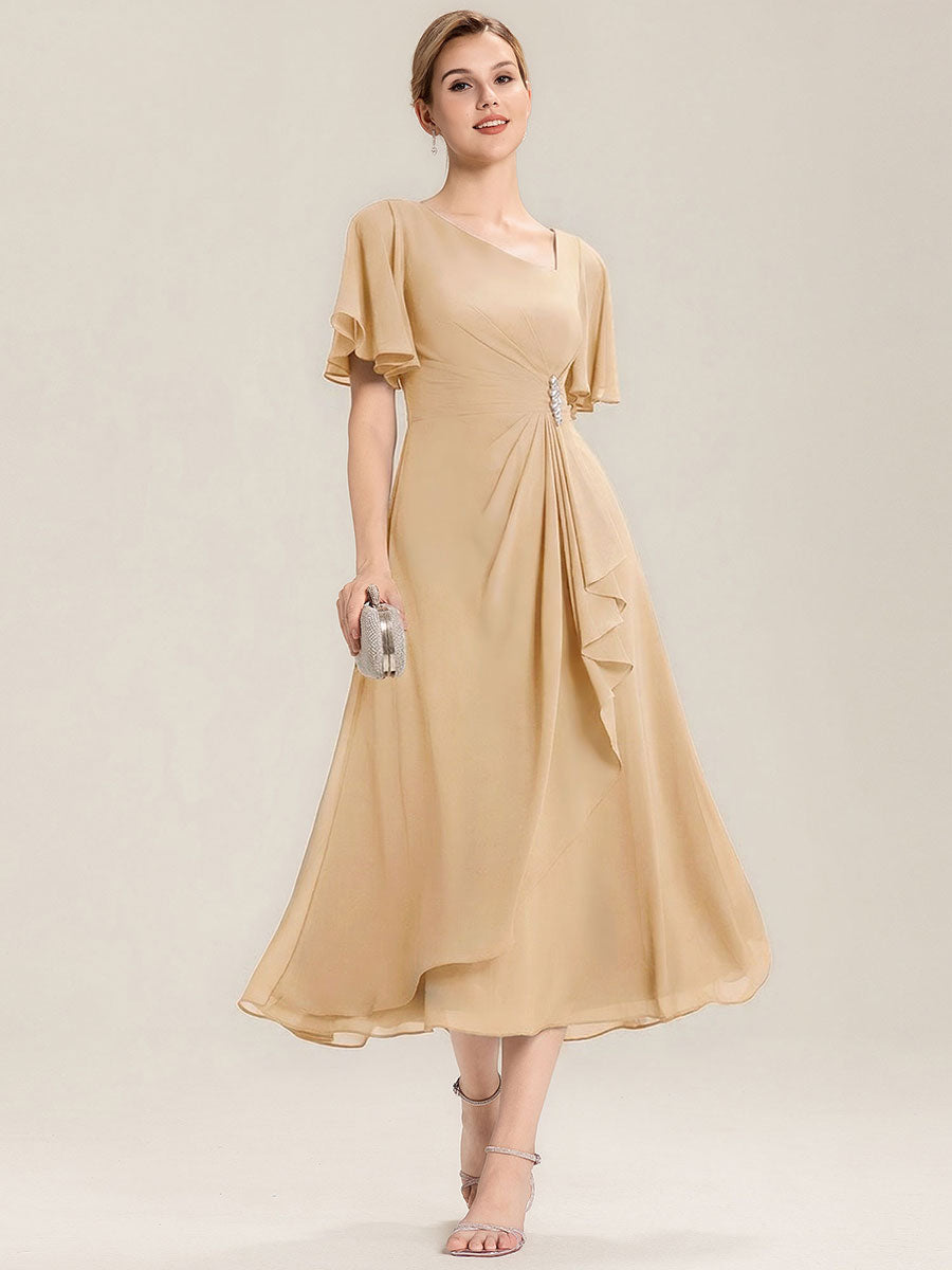 ever LILOU| Elegant Chiffon Ruffle Sleeve Formal Dress