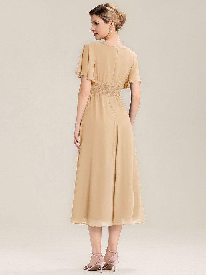 ever LILOU| Elegant Chiffon Ruffle Sleeve Formal Dress