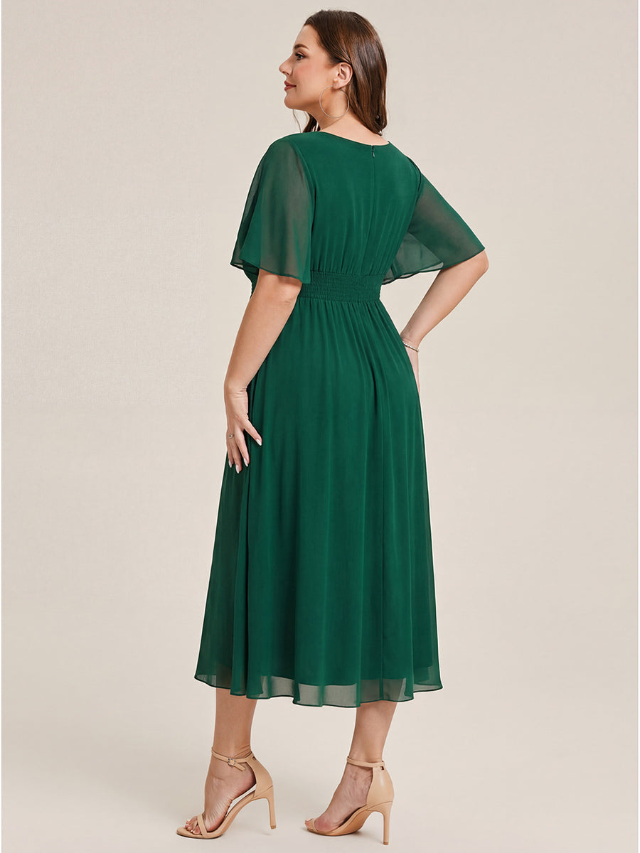 ever LILOU|Ruffle Sleeve Chiffon Midi Mother of the Bride Dress