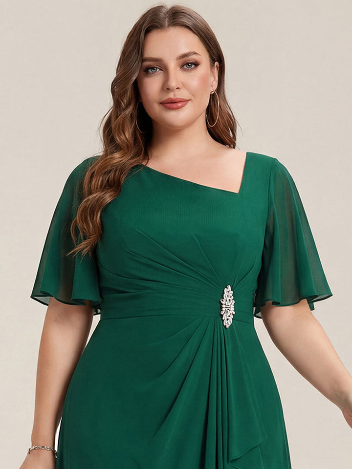 ever LILOU| Pleated Chiffon Ruffle Sleeve Wedding Guest Dress