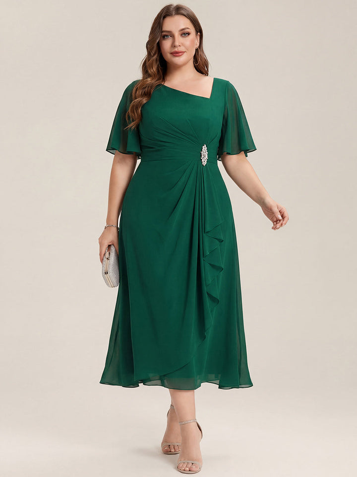 ever LILOU| Pleated Chiffon Ruffle Sleeve Wedding Guest Dress