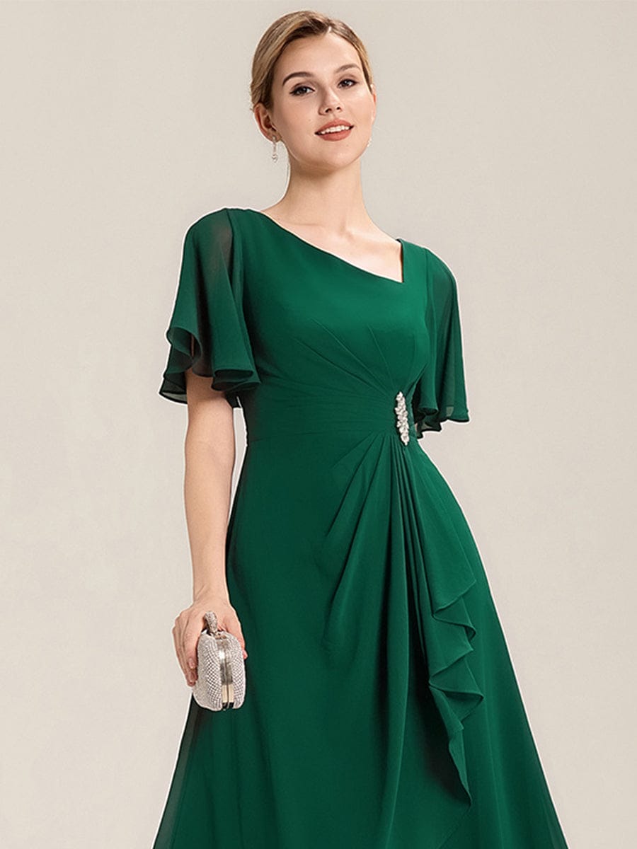 ever LILOU| Elegant Chiffon Ruffle Sleeve Formal Dress