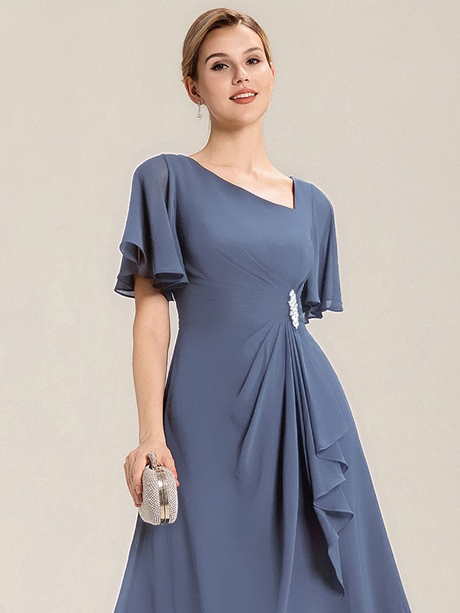 ever LILOU| Elegant Chiffon Ruffle Sleeve Formal Dress