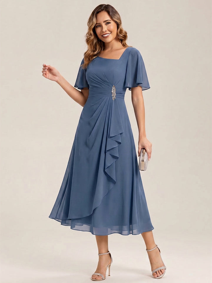 ever LILOU|Ruffle Sleeve Chiffon Midi Mother of the Bride Dress