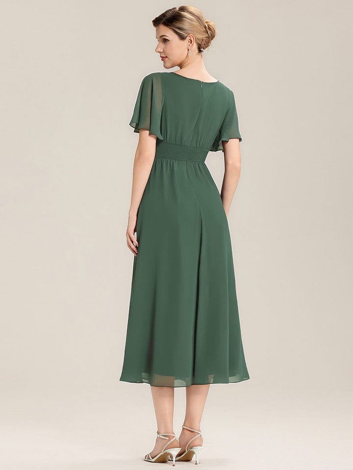 ever LILOU| Pleated Chiffon Ruffle Sleeve Wedding Guest Dress