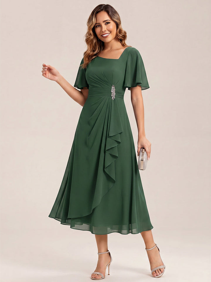 ever LILOU| Elegant Chiffon Ruffle Sleeve Formal Dress