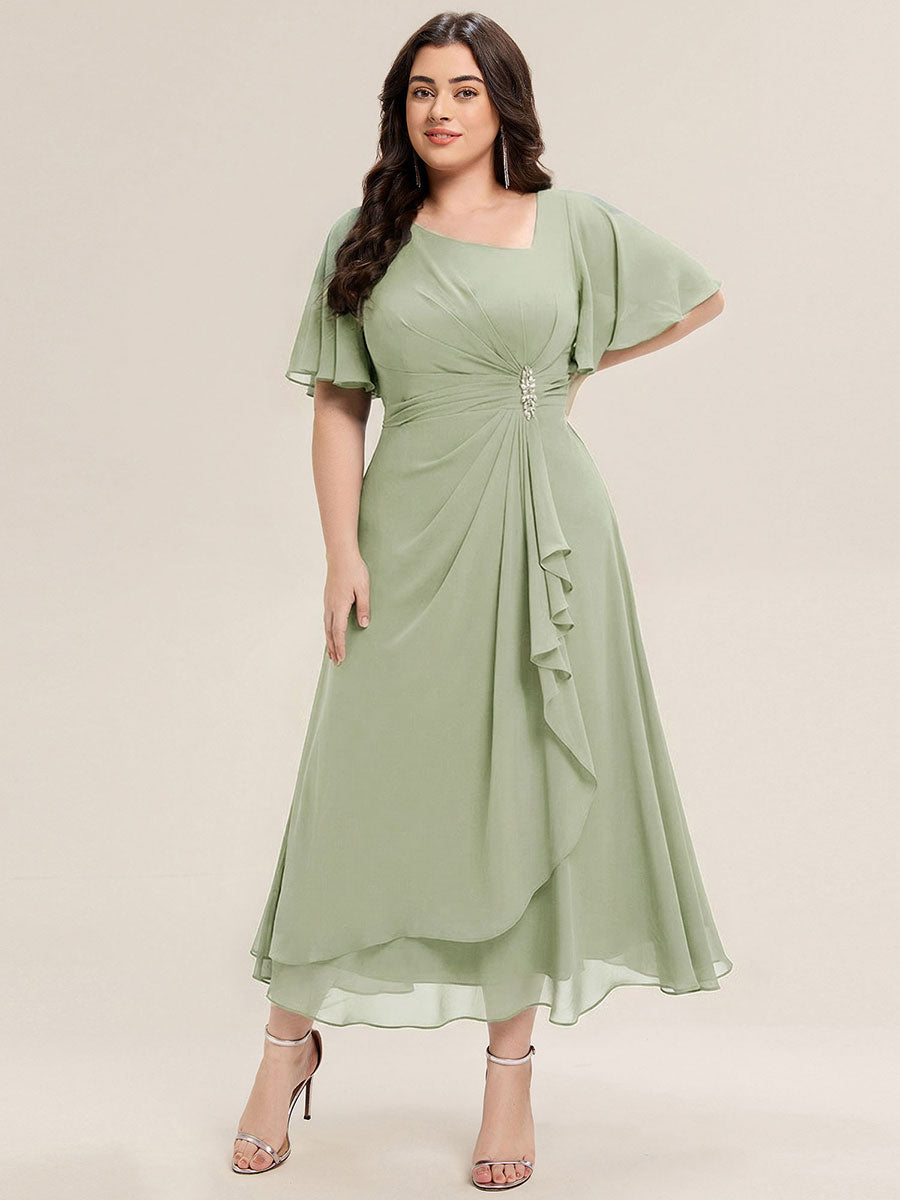 pretty LILOU| Plus Size Chiffon Ruffle Sleeve Formal Dress
