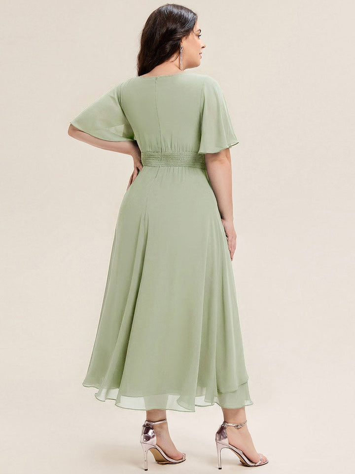 ever LILOU| Elegant Chiffon Ruffle Sleeve Formal Dress