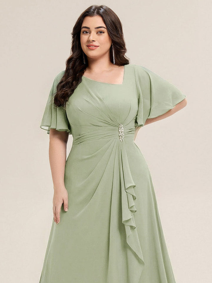 pretty LILOU| Plus Size Chiffon Ruffle Sleeve Formal Dress