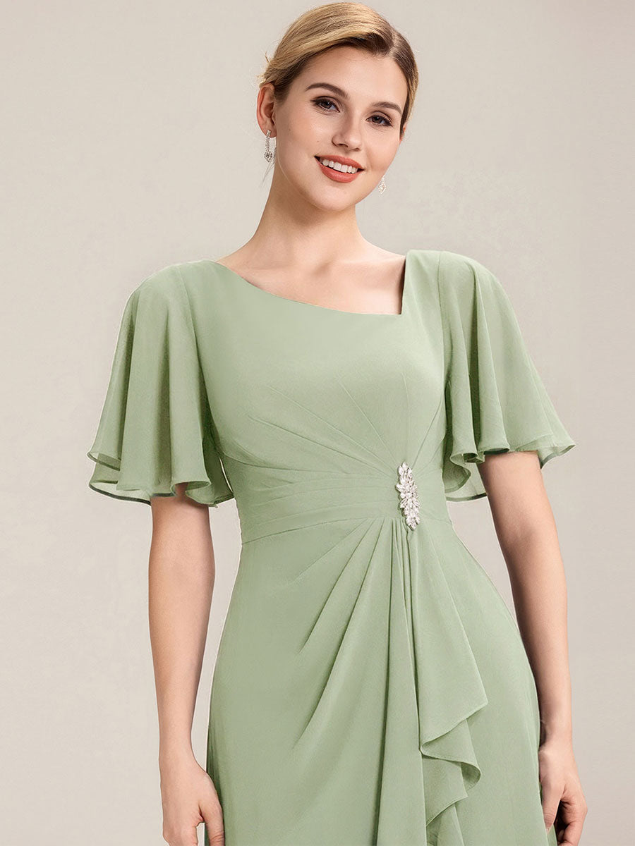 ever LILOU| Elegant Chiffon Ruffle Sleeve Formal Dress