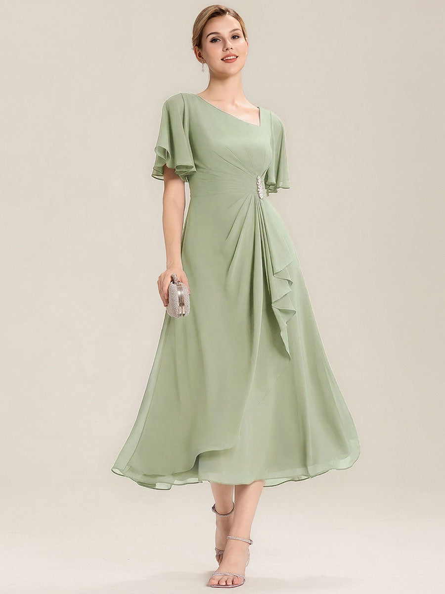 ever LILOU|Ruffle Sleeve Chiffon Midi Mother of the Bride Dress