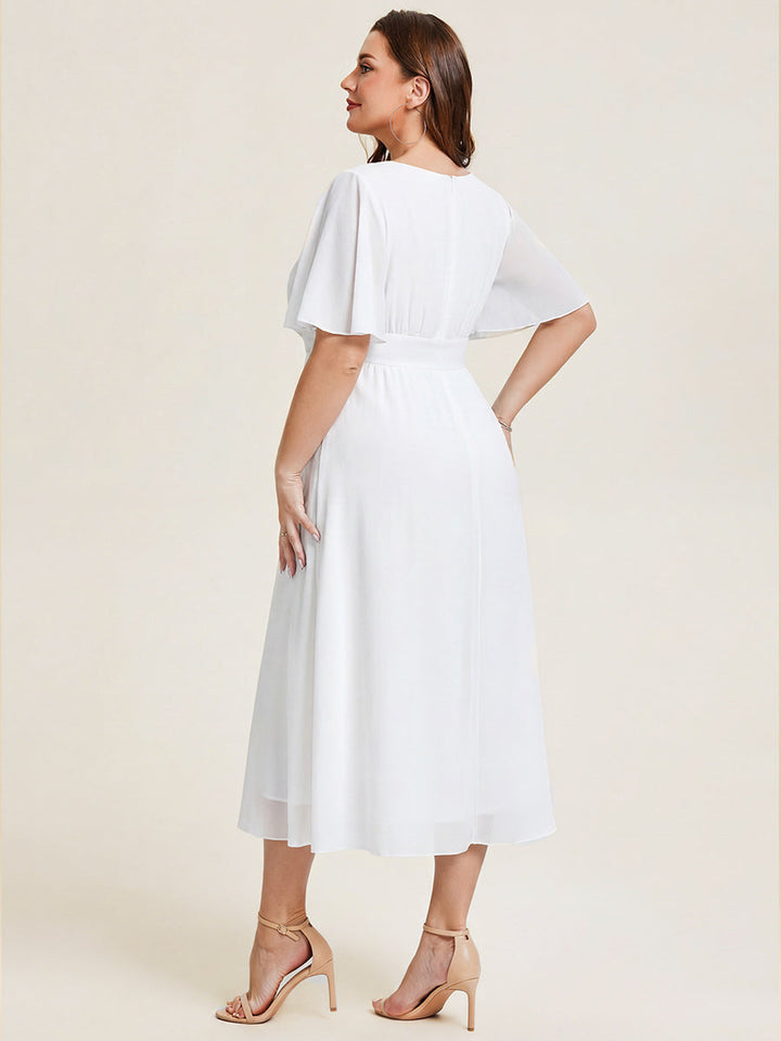 pretty LILOU| Plus Size Chiffon Ruffle Sleeve Formal Dress