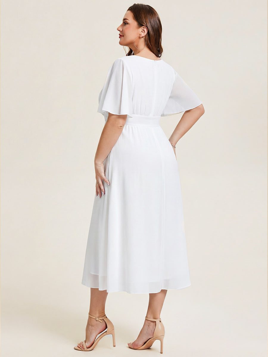 ever LILOU| Pleated Chiffon Ruffle Sleeve Wedding Guest Dress