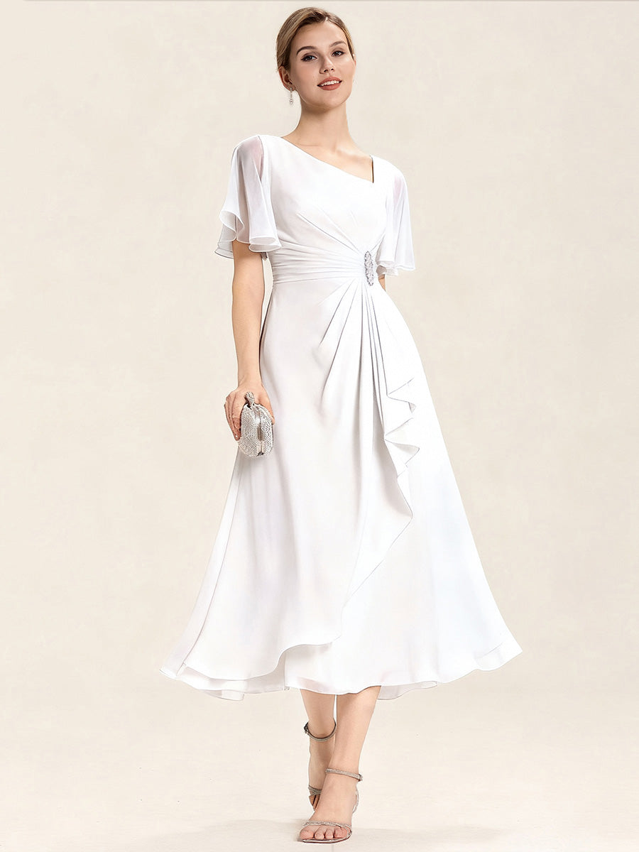 ever LILOU| Elegant Chiffon Ruffle Sleeve Formal Dress