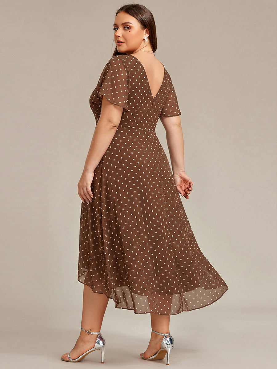pretty AALIA|Plus Size Flowing Chiffon V-Neck Ruffle Sleeves Wedding Guest Dress