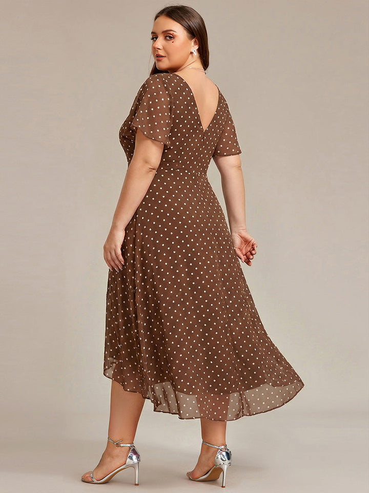 pretty AALIA|Plus Size Flowing Chiffon V-Neck Ruffle Sleeves Wedding Guest Dress