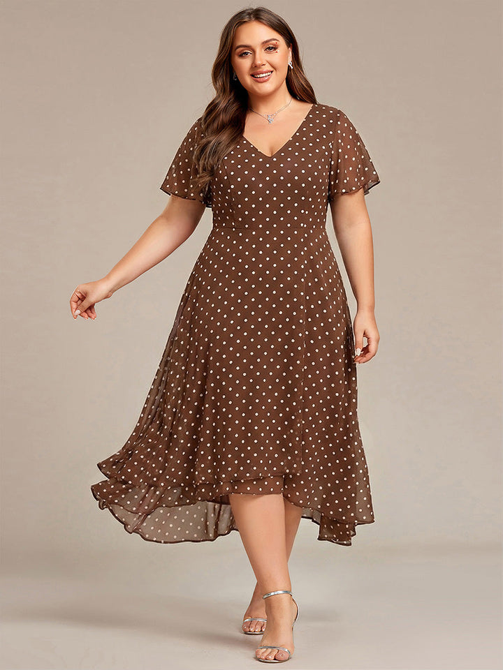 pretty AALIA|Plus Size Flowing Chiffon V-Neck Ruffle Sleeves Wedding Guest Dress