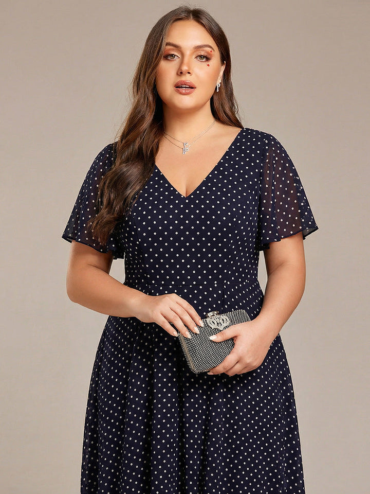 pretty AALIA|Plus Size Flowing Chiffon V-Neck Ruffle Sleeves Wedding Guest Dress