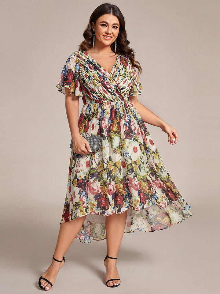 ever FAYE|Plus Size V-Neck Pleated Chiffon Midi Wedding Guest Dress
