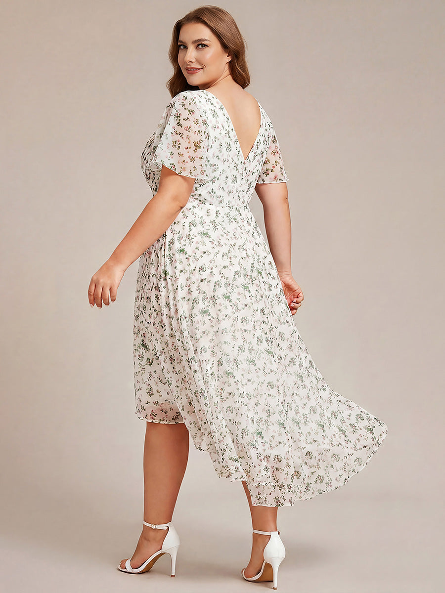 ever FAYE|Plus Size V-Neck Pleated Chiffon Midi Wedding Guest Dress