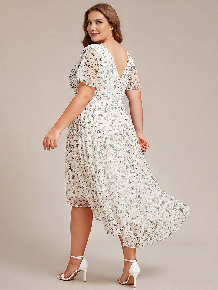 ever FAYE|Plus Size V-Neck Pleated Chiffon Midi Wedding Guest Dress