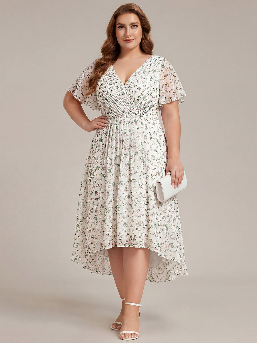ever FAYE|Plus Size V-Neck Pleated Chiffon Midi Wedding Guest Dress