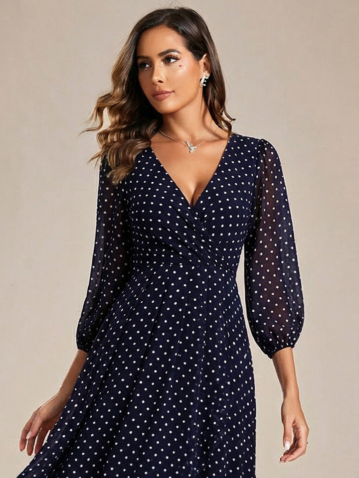 ever BRIAR|3/4 Sleeves Asymmetrical Hem A-Line Midi Wedding Guest Dress
