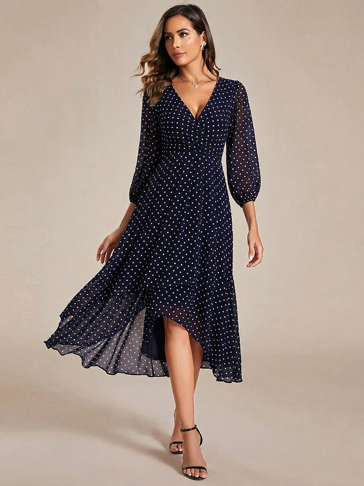 ever BRIAR|3/4 Sleeves Asymmetrical Hem A-Line Midi Wedding Guest Dress