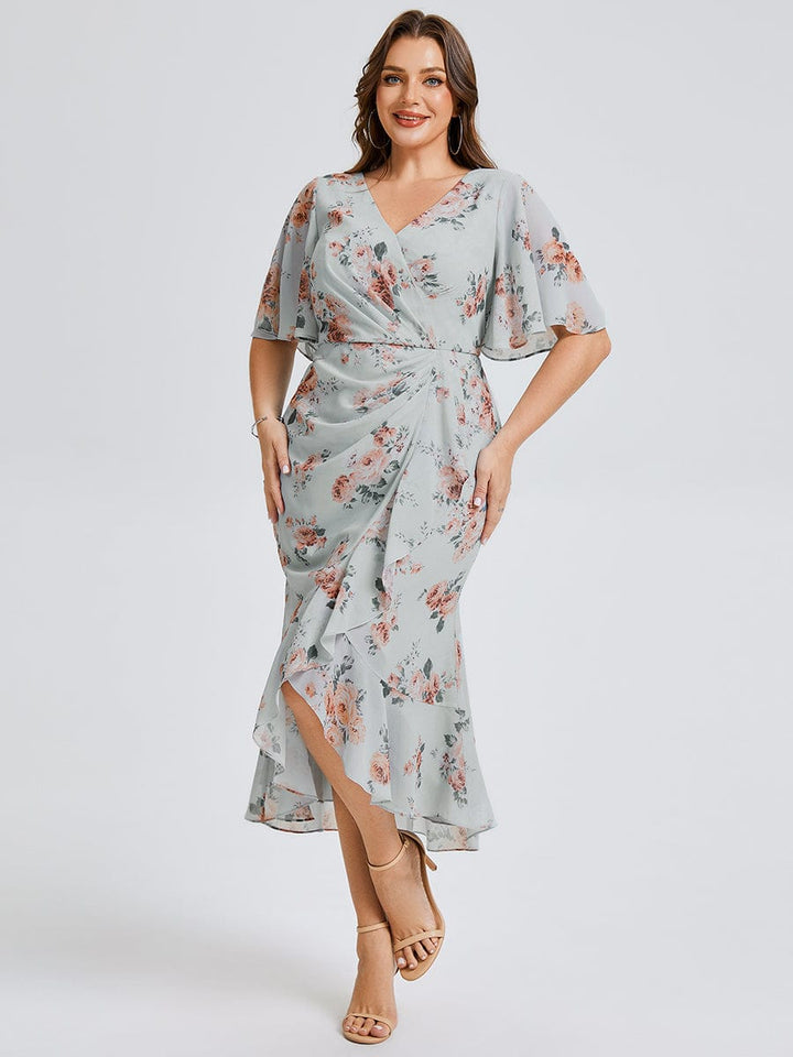 pretty FLORENCIA|Plus Size Midi Printed Mermaid Chiffon Dress