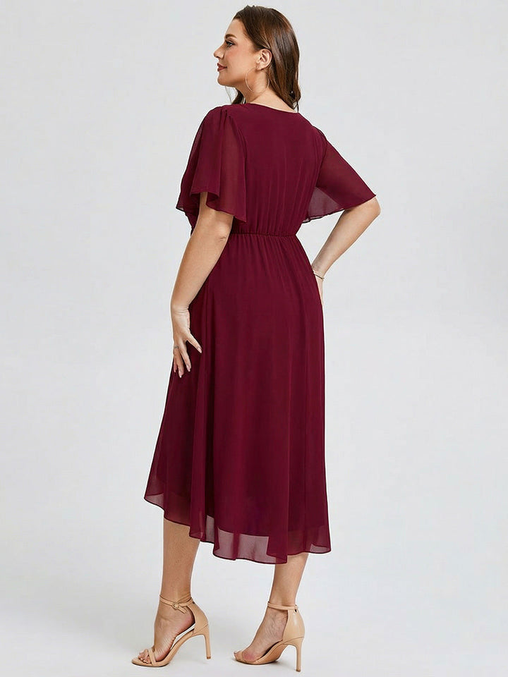pretty FLORENCIA|Plus Size Printed Bodycon V-Neck Midi Dress