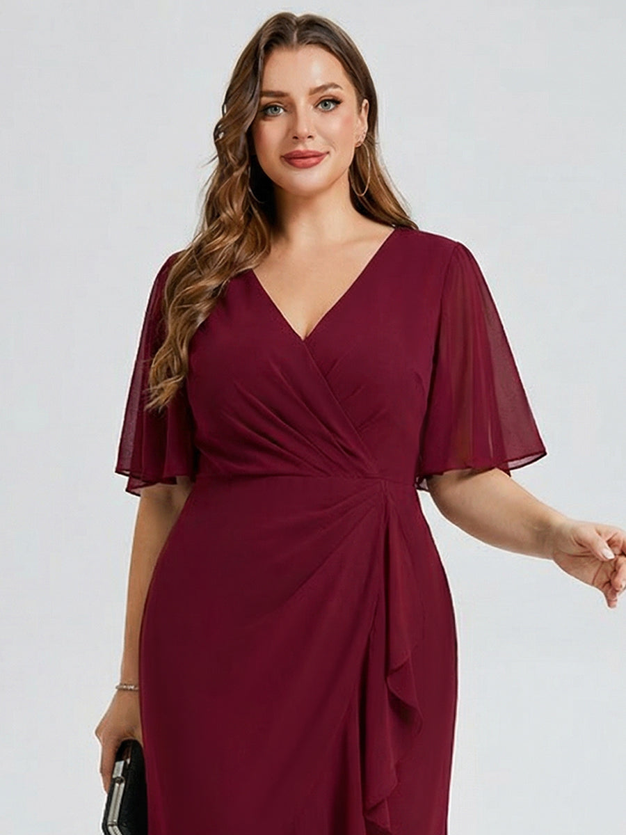 pretty FLORENCIA|Plus Size Printed Bodycon V-Neck Midi Dress