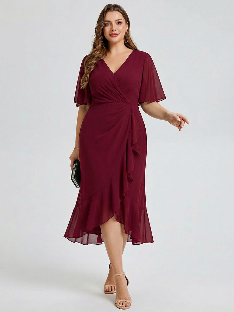 pretty FLORENCIA|Plus Size Printed Bodycon V-Neck Midi Dress