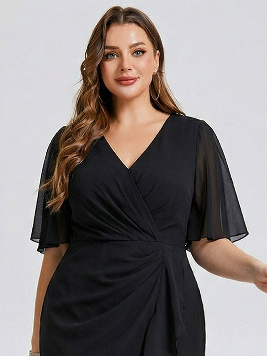 pretty FLORENCIA|Plus Size Printed Bodycon V-Neck Midi Dress
