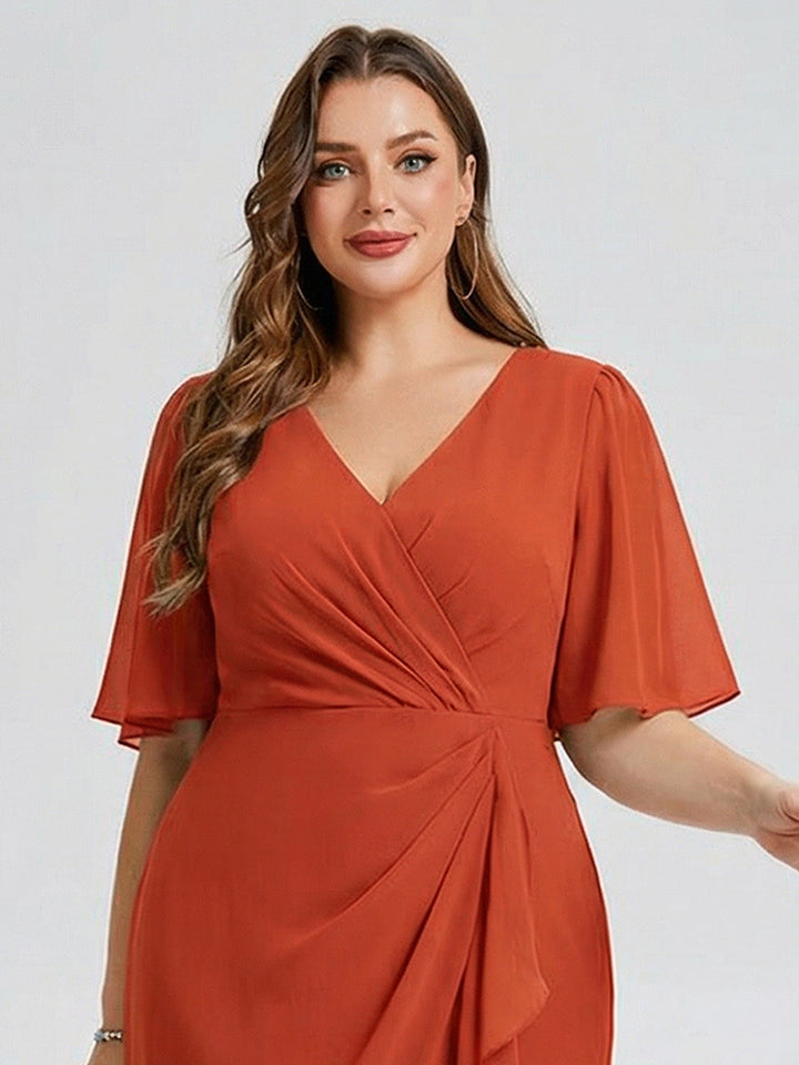 pretty FLORENCIA|Plus Size Printed Bodycon V-Neck Midi Dress