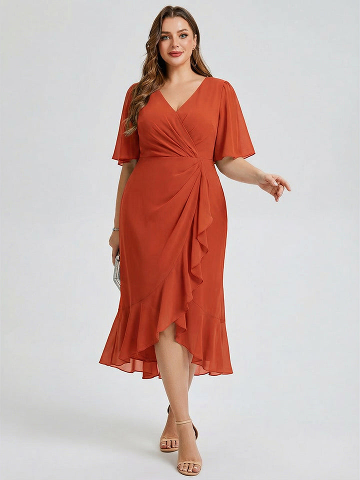 pretty FLORENCIA|Plus Size Printed Bodycon V-Neck Midi Dress