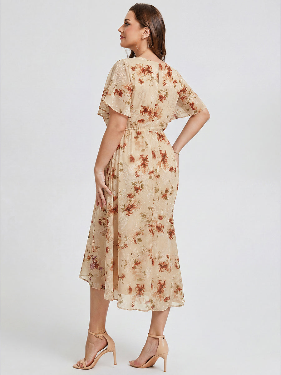 pretty FLORENCIA|Plus Size Midi Printed Mermaid Chiffon Dress