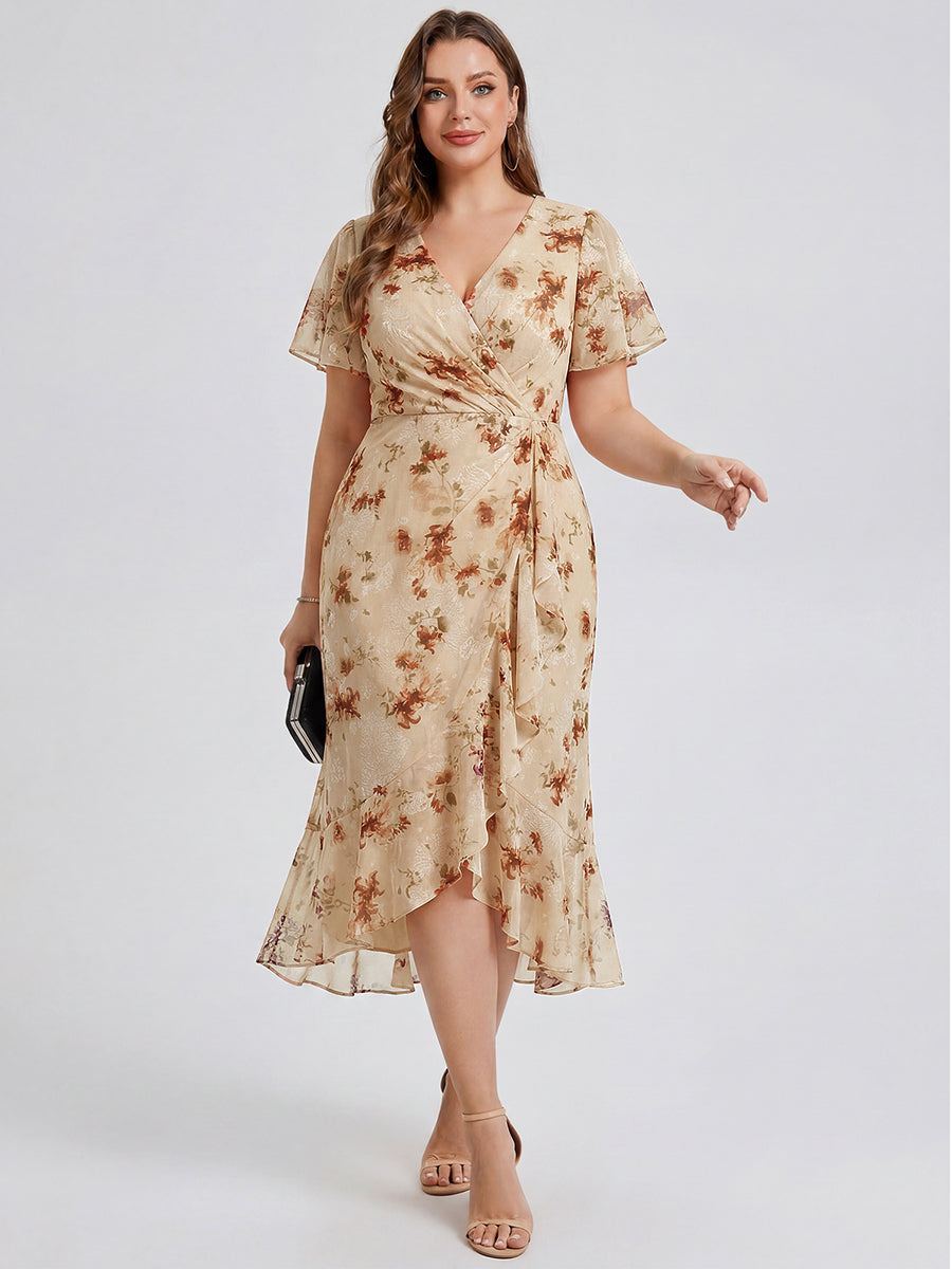 pretty FLORENCIA|Plus Size Midi Printed Mermaid Chiffon Dress