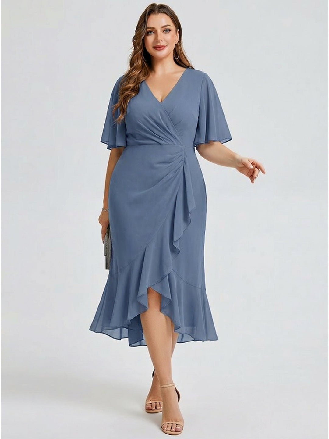 pretty FLORENCIA|Plus Size Printed Bodycon V-Neck Midi Dress