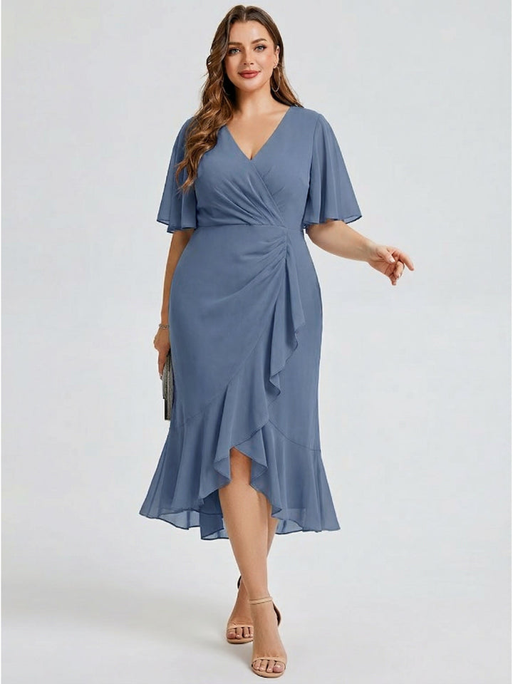 pretty FLORENCIA|Plus Size Printed Bodycon V-Neck Midi Dress