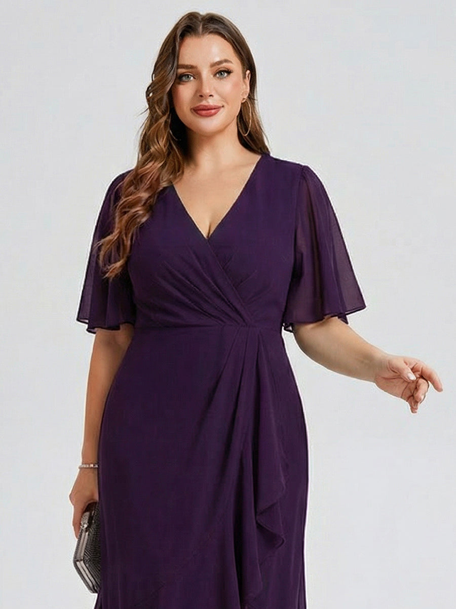 pretty FLORENCIA|Plus Size Printed Bodycon V-Neck Midi Dress