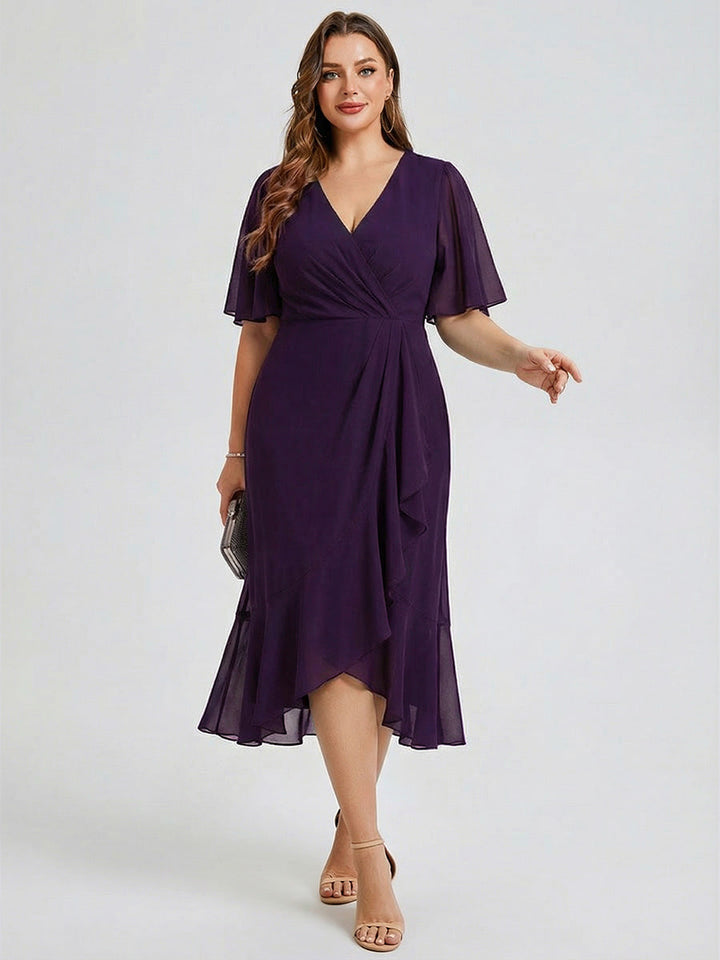 pretty FLORENCIA|Plus Size Midi Printed Mermaid Chiffon Dress