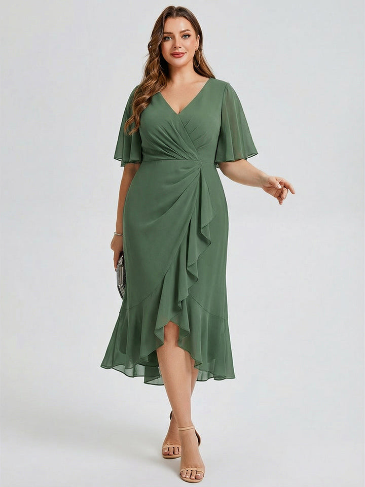 pretty FLORENCIA|Plus Size Printed Bodycon V-Neck Midi Dress