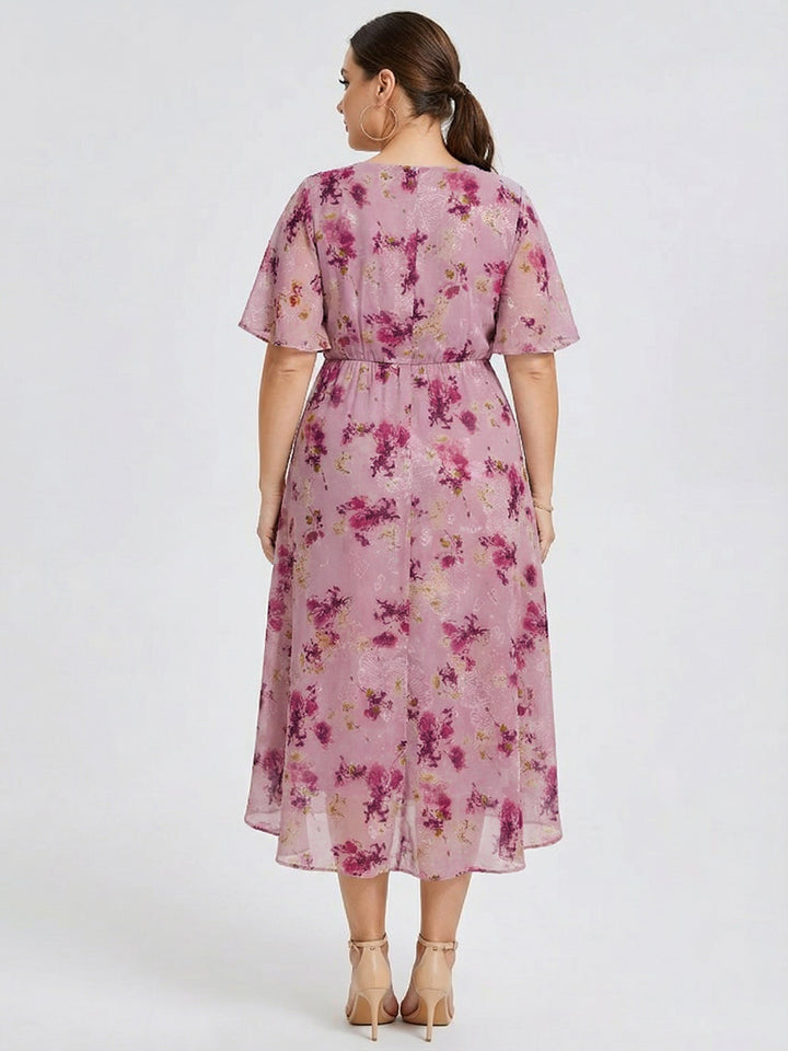 pretty FLORENCIA|Plus Size Printed Bodycon V-Neck Midi Dress