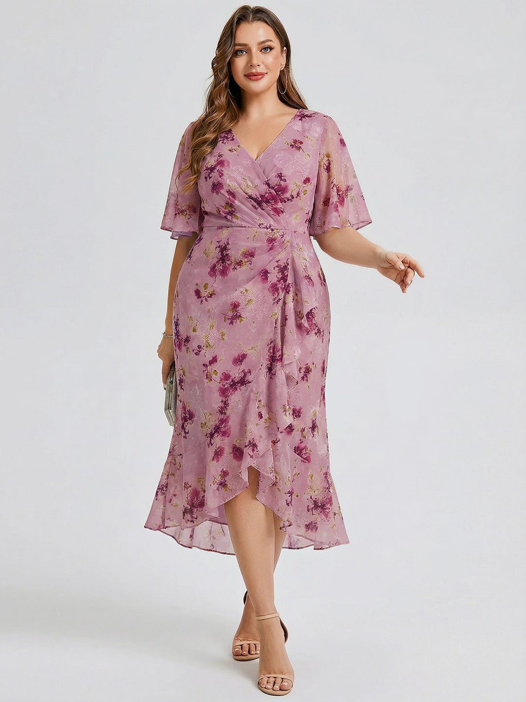 pretty FLORENCIA|Plus Size Midi Printed Mermaid Chiffon Dress