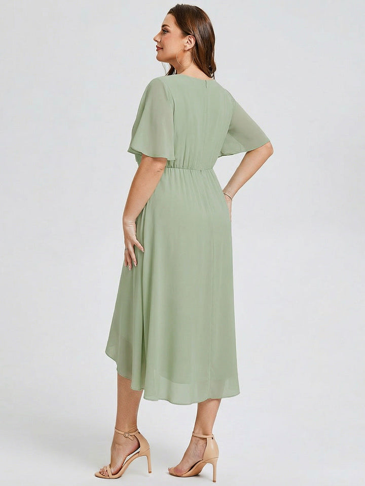 pretty FLORENCIA|Plus Size Printed Bodycon V-Neck Midi Dress