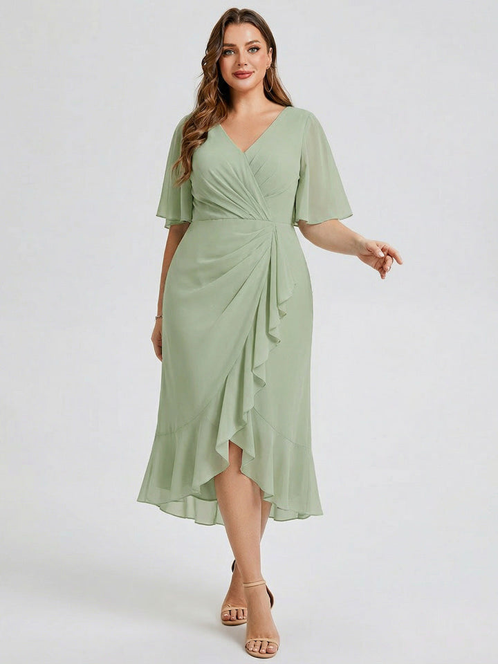 pretty FLORENCIA|Plus Size Printed Bodycon V-Neck Midi Dress
