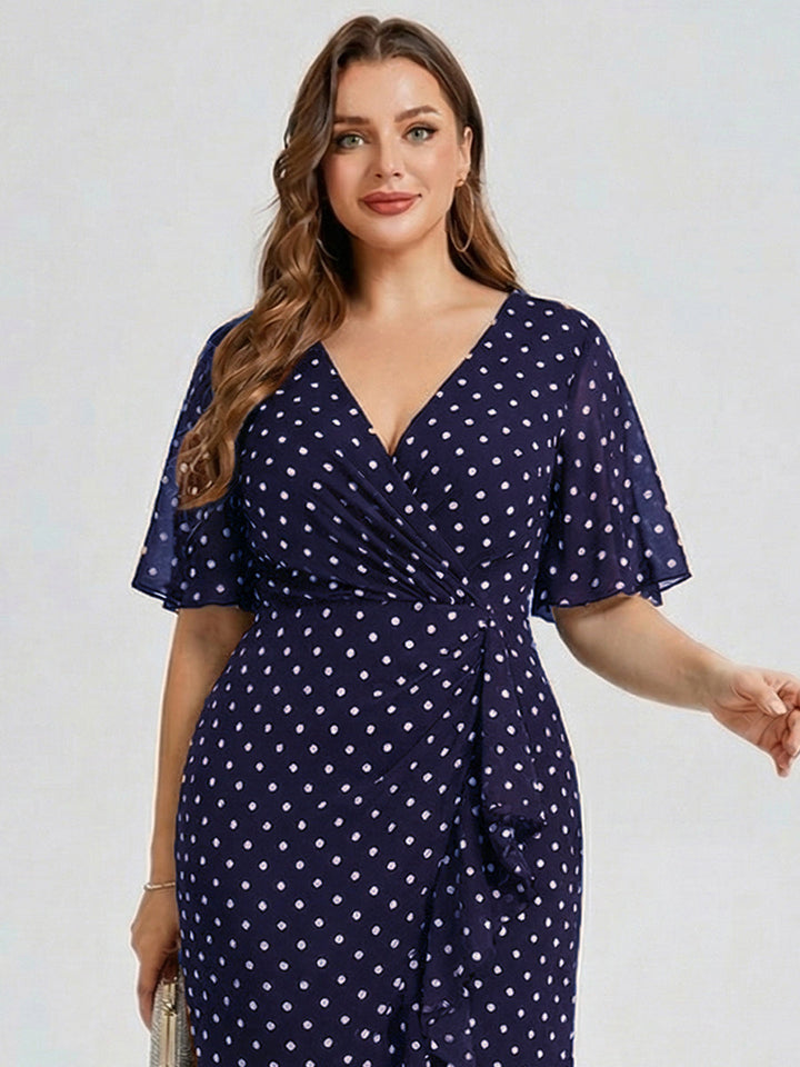 pretty FLORENCIA|Plus Size Printed Bodycon V-Neck Midi Dress