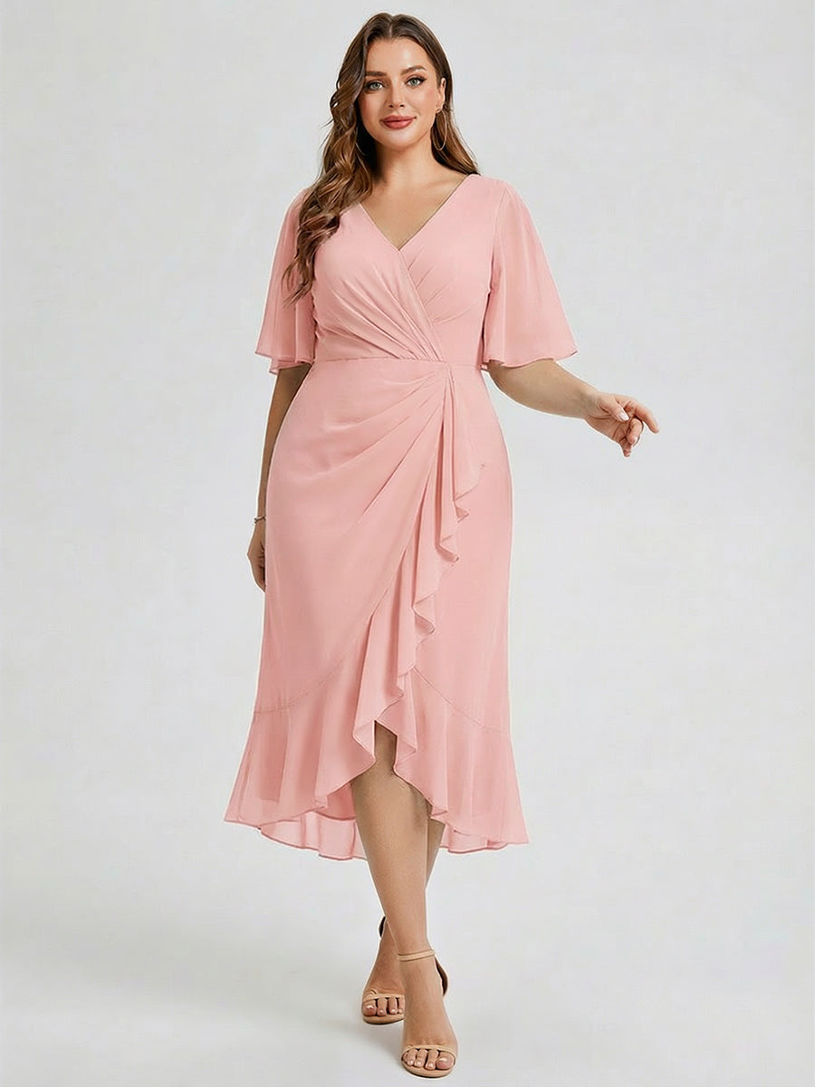 pretty FLORENCIA|Plus Size Printed Bodycon V-Neck Midi Dress
