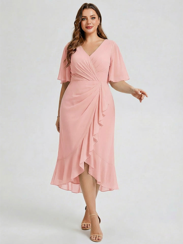 pretty FLORENCIA|Plus Size Printed Bodycon V-Neck Midi Dress